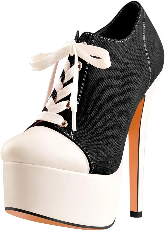 Richealnana Women's Canvas Ankle Boots Platform Low Top Fashion Sneaker