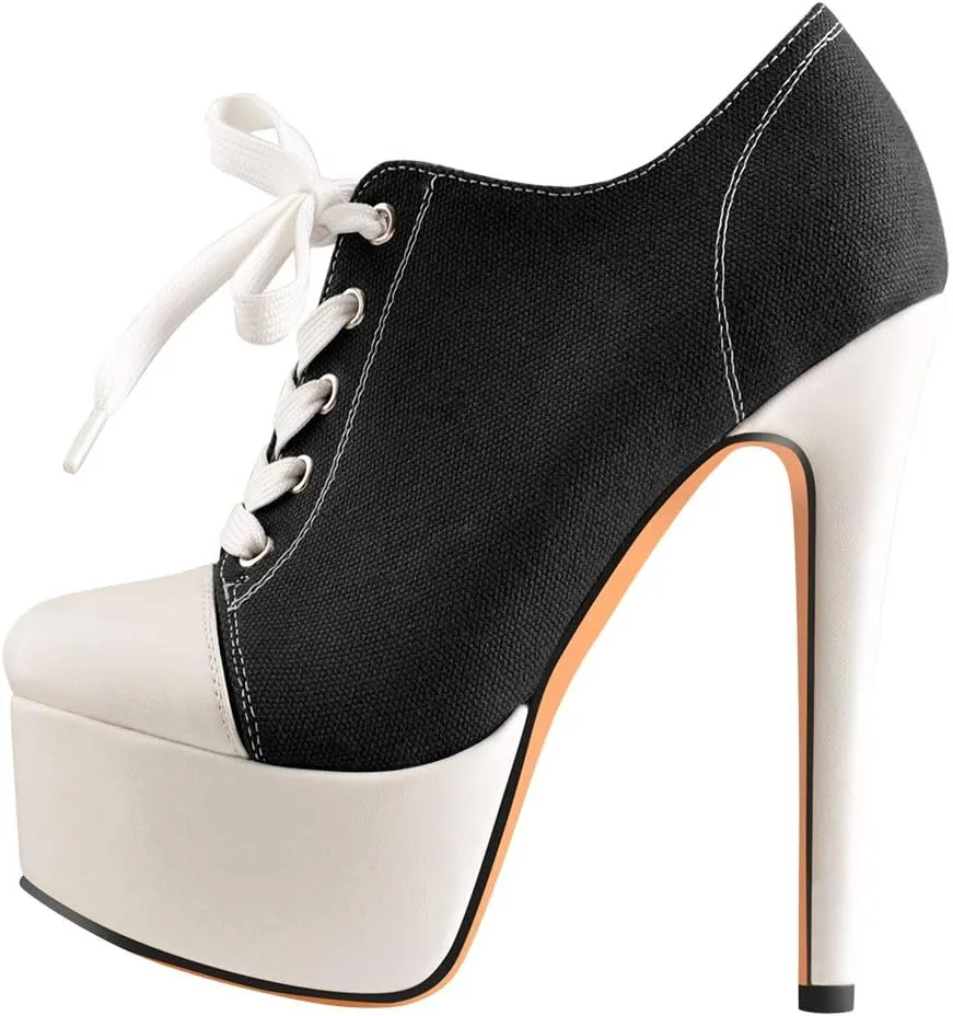 Richealnana Women's Canvas Ankle Boots Platform Low Top Fashion Sneaker