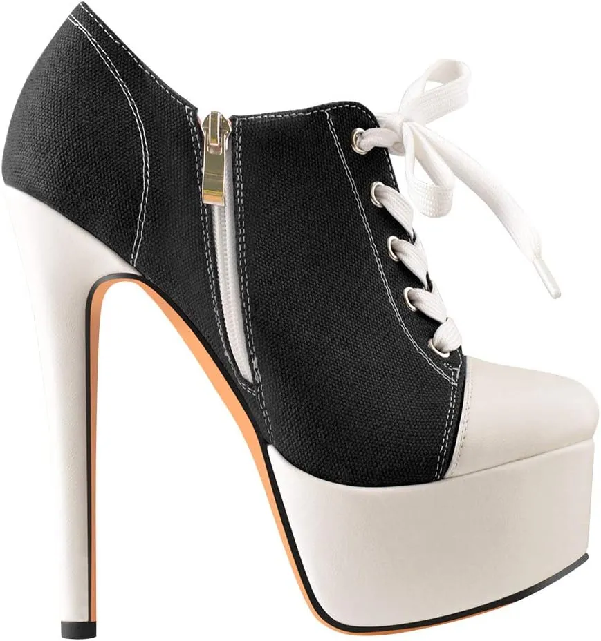Richealnana Women's Canvas Ankle Boots Platform Low Top Fashion Sneaker