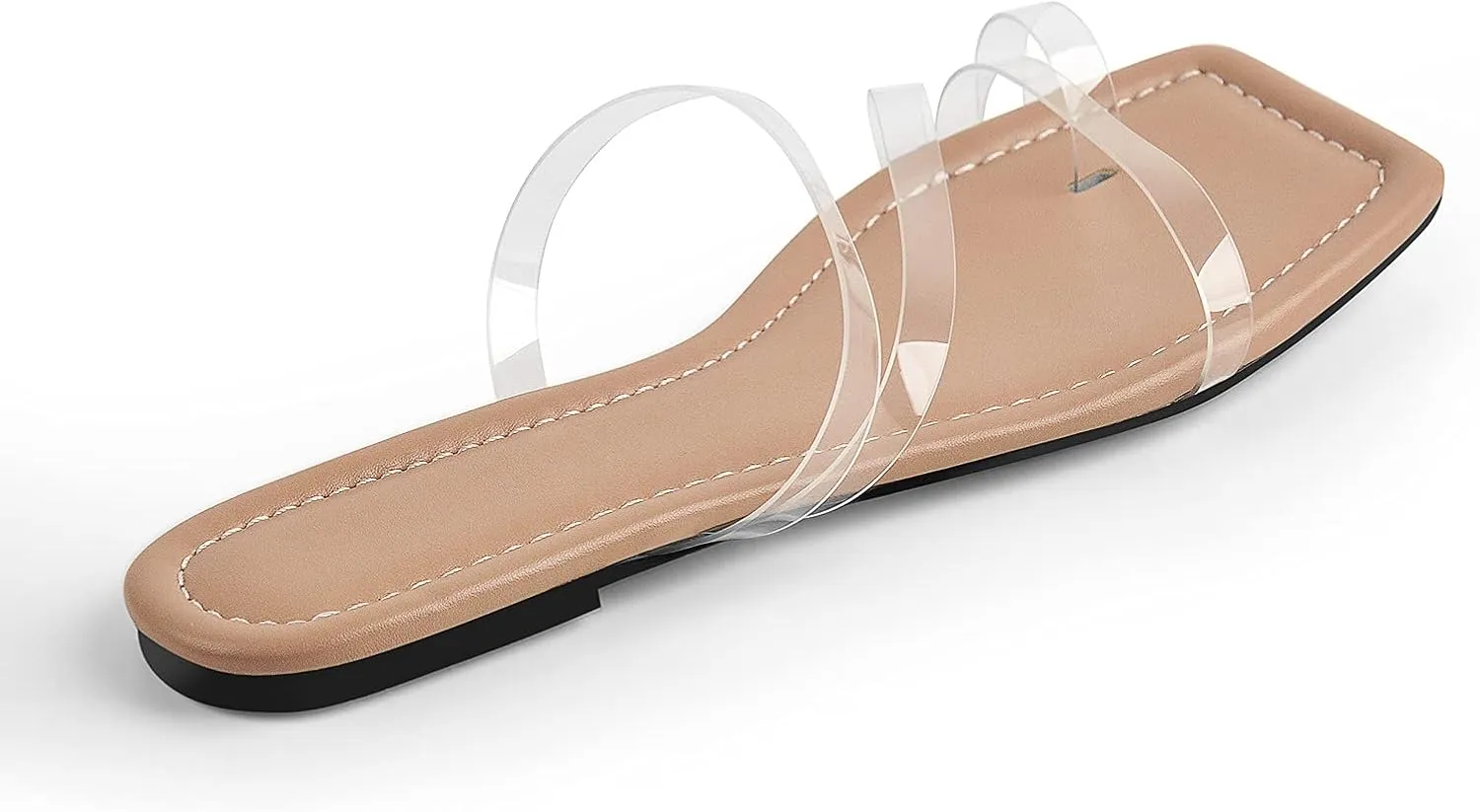 Richealnana Women's Clear Straps Toe Ring Square Toe Flat Sandals
