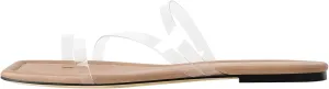 Richealnana Women's Clear Straps Toe Ring Square Toe Flat Sandals