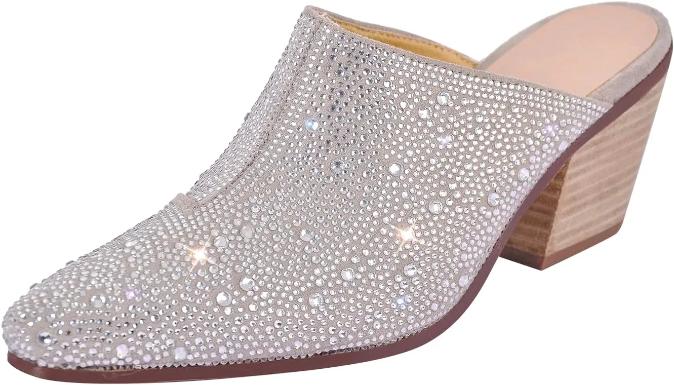 richealnini Closed Toe Embellished Rhinestones Slide Sandals Slip On Slippers Sparkle Wedding Outside Party Dress