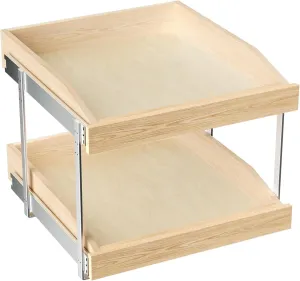 ROOMTEC 2 Tier Pull Out Cabinet Organizer, Double Tier Slide Out Wood Cabinet Organizer with U Bracket, Pull Out Drawers for Base Cabinet Organization in Pantry, Kitchen(19½" W x 21" D)