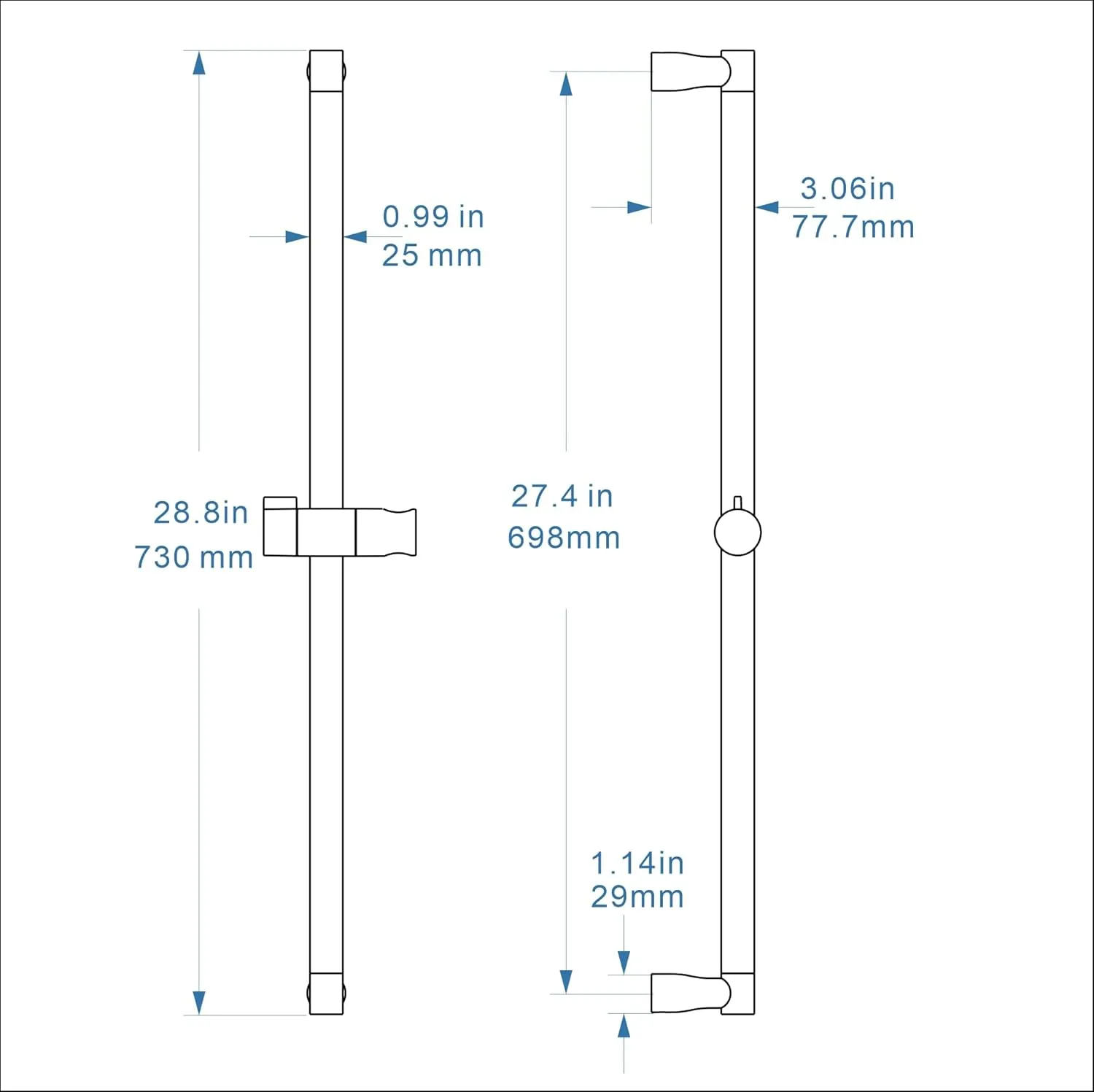 RRAJJ Shower Slide Bar 29 Inch with Adjustable Shower Head Holder, Thickened Pipe SUS 304 Stainless Steel Slide bar for Home and Hotel Bathroom,Screw Wall Mounted (Brushed Nickel)