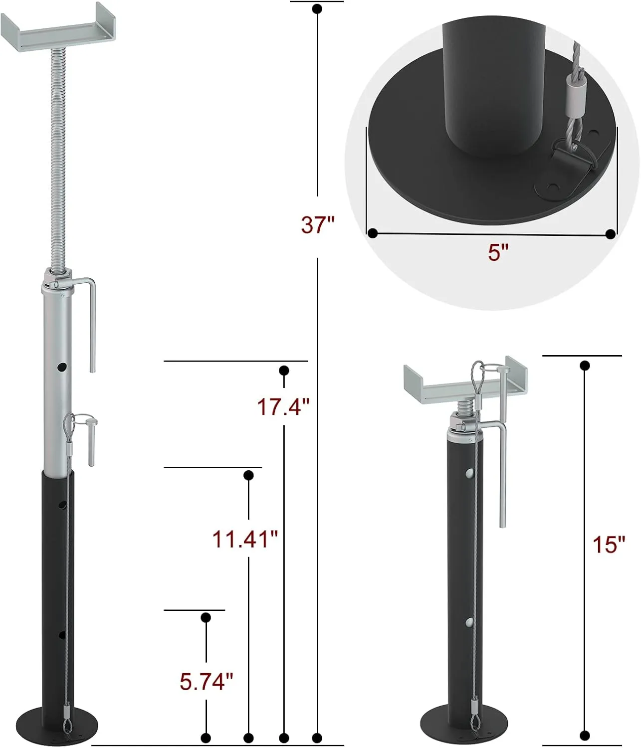 RV Slide Out Support Jacks, 15"-37" Heavy Duty Slide Out Stabilizers for RV, Camper, Travel Trailer, Supports Up to 5,000 lbs Each, 2Pcs