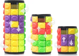 R.Y.TOYS Fidget Toy,Magic Cube Puzzle,Brain Teasers for Adults,Cylinder Rotate&Slide Logic Restless Hand Game,Trick Puzzle,Gift for Kids Child(8 Colors x 4/6/8 Layers)