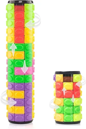 R.Y.TOYS Fidget Toy,Magic Cube Puzzle,Brain Teasers for Adults,Cylinder Rotate&Slide Logic Restless Hand Game,Trick Puzzle,Gift for Kids Child(8 Colors x 6/15 Layers)