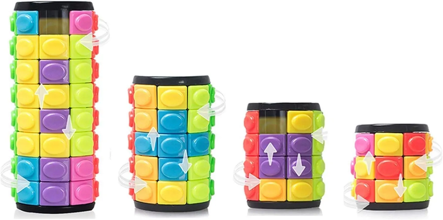 R.Y.TOYS Fidget Toy,Magic Cube Puzzle,Brain Teasers for Adults,Cylinder Rotate&Slide Logic Restless Hand Game,Trick Puzzle,Gift for Kids Child(8Colorsx3/4/5/8Layers)