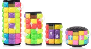 R.Y.TOYS Fidget Toy,Magic Cube Puzzle,Brain Teasers for Adults,Cylinder Rotate&Slide Logic Restless Hand Game,Trick Puzzle,Gift for Kids Child(8Colorsx4/6/8Layers 12Colorsx3Layers)