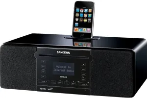 Sangean DDR-63 All-in-One Table Top with WiFi Internet, FM-RDS/Aux in/CD/USB/iPod Cradle in Acoustically Designed Wooden Cabinet with Free Bluetooth Music Receiver Black