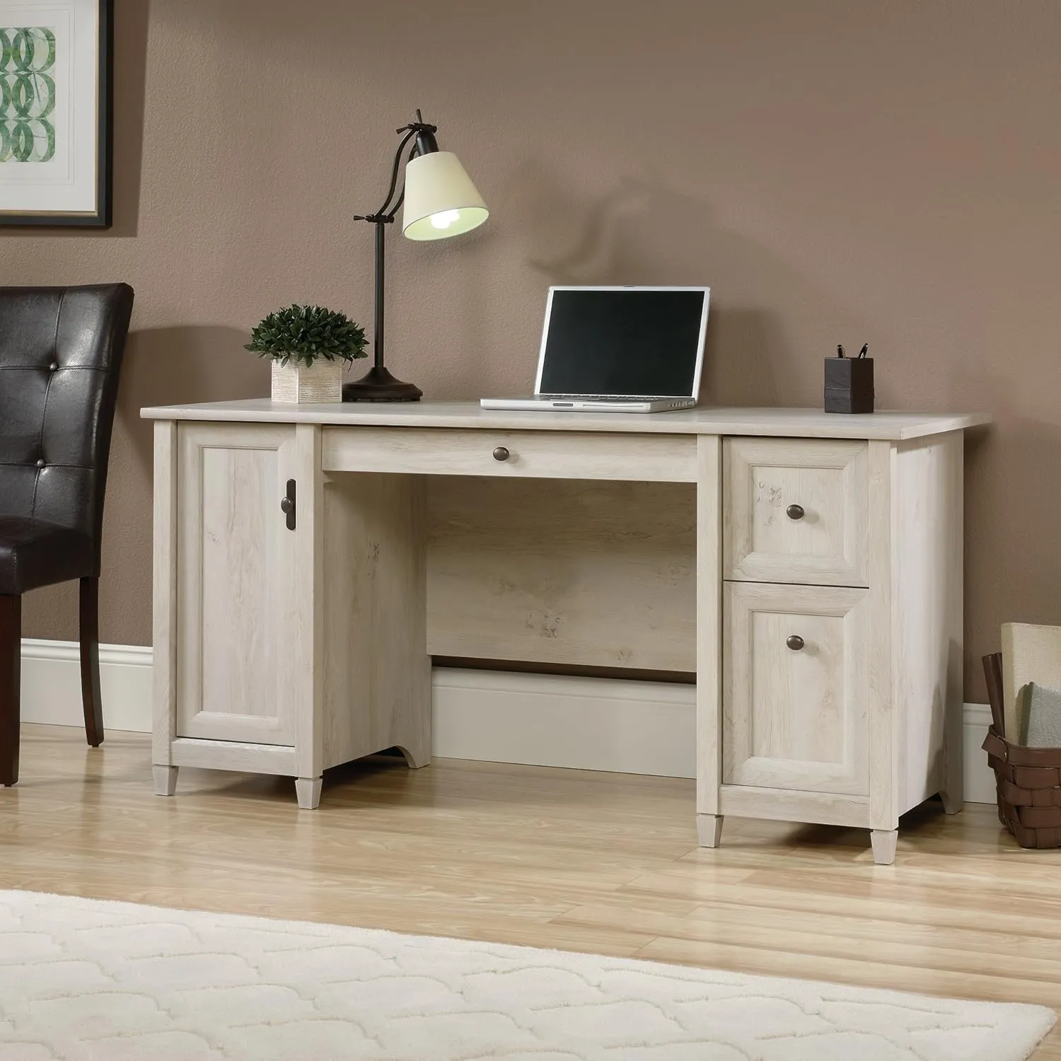 Sauder Edge Water Computer Storage Drawers, Home Office Desk, L: 59.06" x W: 23.23" x H: 29.02", Chalked Chestnut