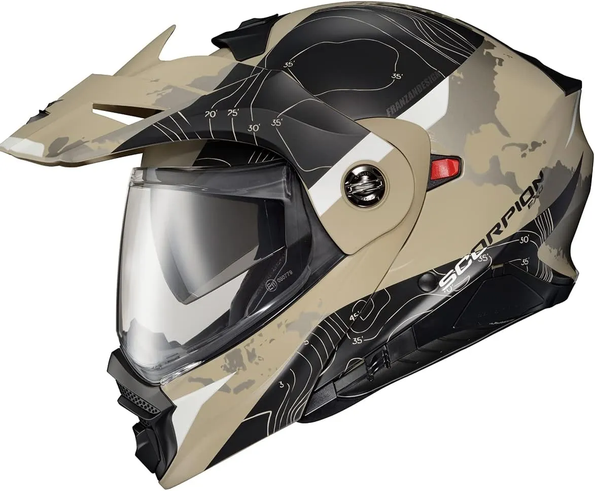 ScorpionEXO AT960 Modular Adventure Street Adult Motorcycle Helmet with Bluetooth Ready Speaker Pockets DOT ECE Approved (Topographic Sand Small)