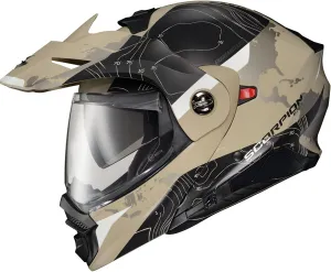 ScorpionEXO AT960 Modular Adventure Street Adult Motorcycle Helmet with Bluetooth Ready Speaker Pockets DOT ECE Approved (Topographic Sand Small)