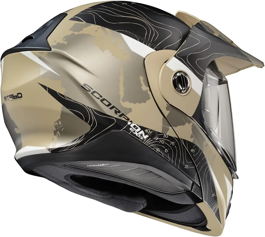 ScorpionEXO AT960 Modular Adventure Street Adult Motorcycle Helmet with Bluetooth Ready Speaker Pockets DOT ECE Approved (Topographic Sand Small)