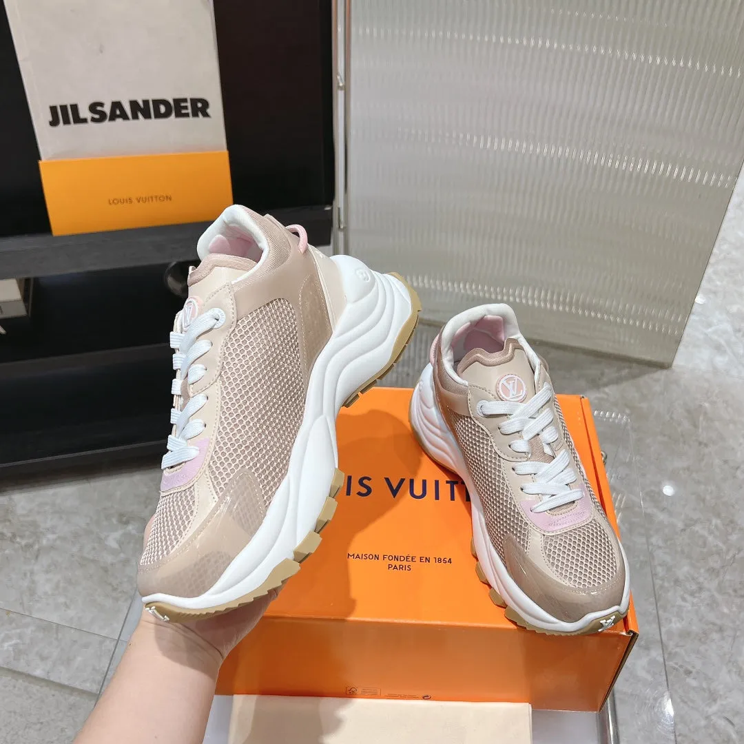 Seasonal promotion Louis Pink Mesh 50mm Sneaker Run Vuitton Comprehensive selection 55 Brown Fabric Polyester