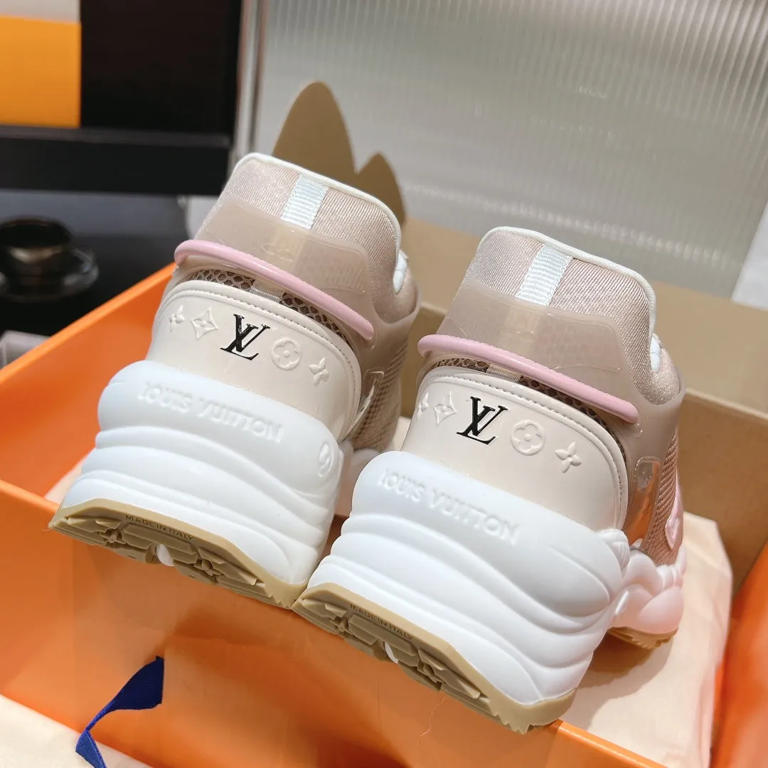 Seasonal promotion Louis Pink Mesh 50mm Sneaker Run Vuitton Comprehensive selection 55 Brown Fabric Polyester