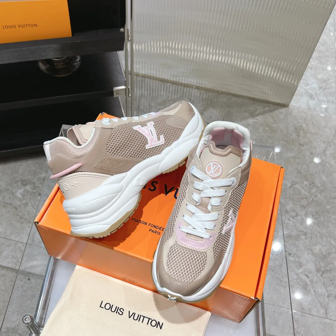 Seasonal promotion Louis Pink Mesh 50mm Sneaker Run Vuitton Comprehensive selection 55 Brown Fabric Polyester