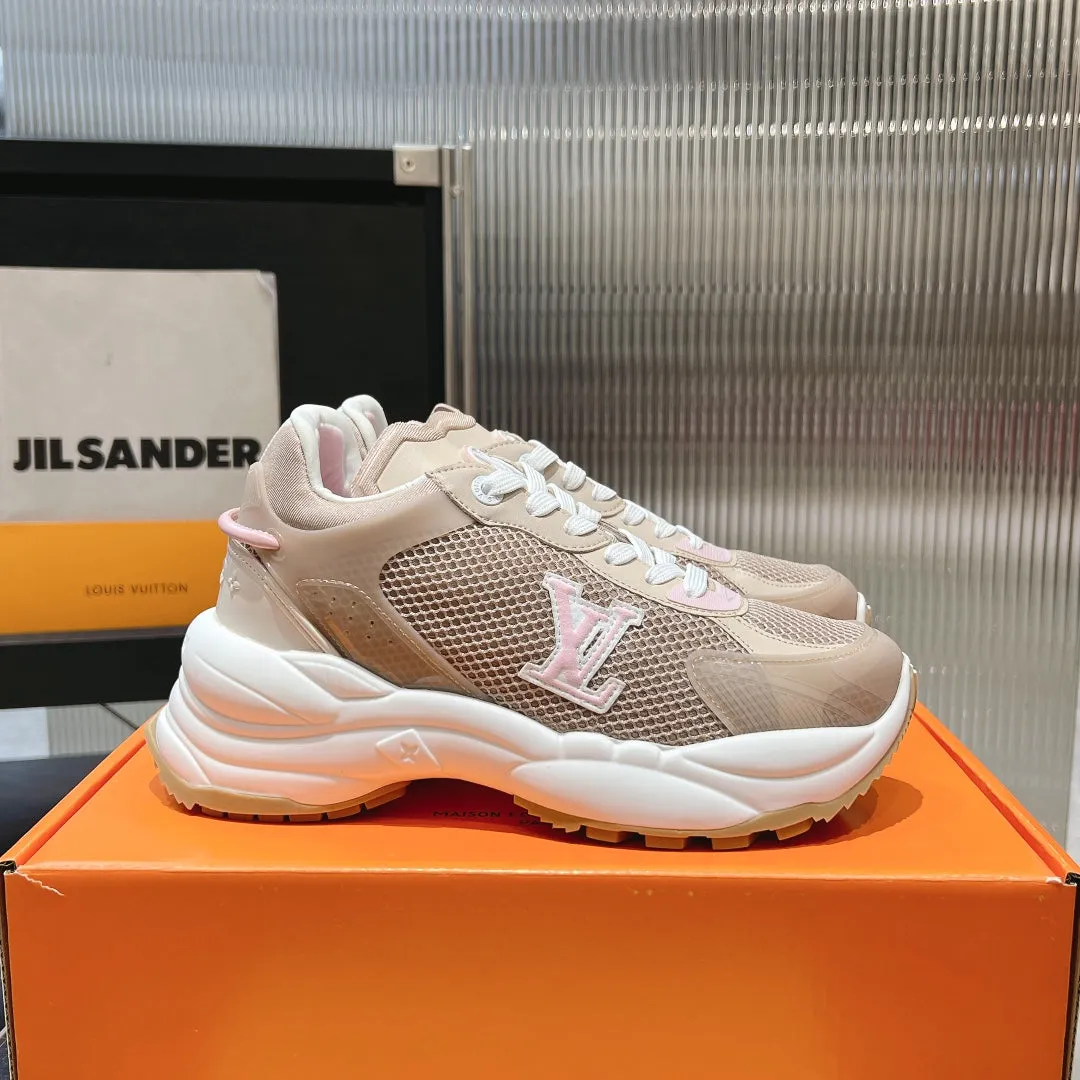 Seasonal promotion Louis Pink Mesh 50mm Sneaker Run Vuitton Comprehensive selection 55 Brown Fabric Polyester