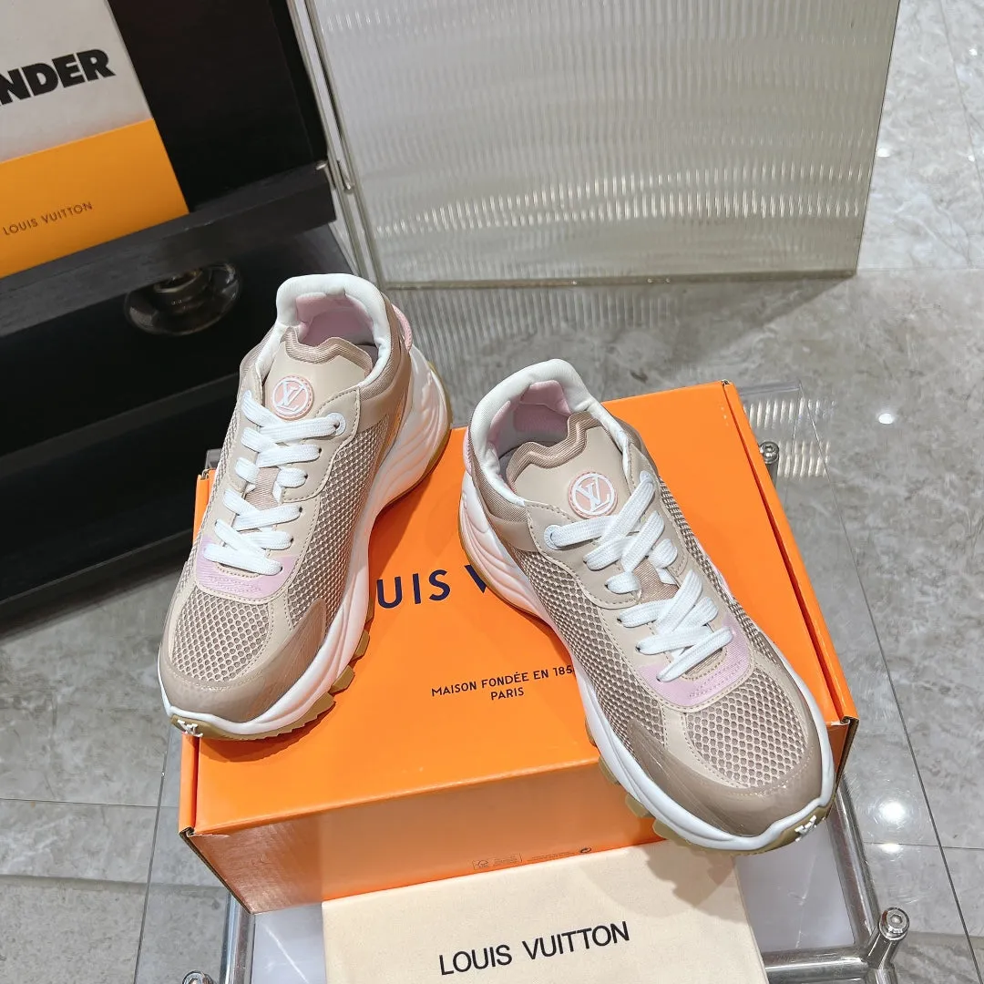 Seasonal promotion Louis Pink Mesh 50mm Sneaker Run Vuitton Comprehensive selection 55 Brown Fabric Polyester
