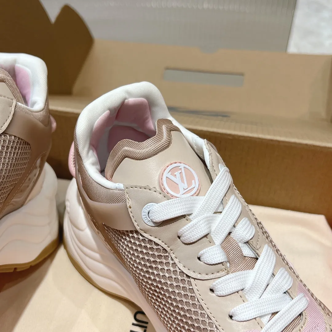 Seasonal promotion Louis Pink Mesh 50mm Sneaker Run Vuitton Comprehensive selection 55 Brown Fabric Polyester