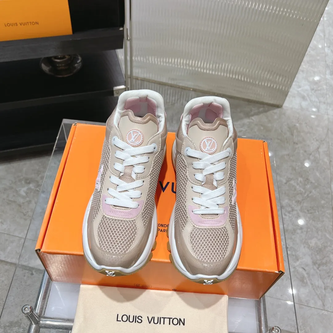 Seasonal promotion Louis Pink Mesh 50mm Sneaker Run Vuitton Comprehensive selection 55 Brown Fabric Polyester