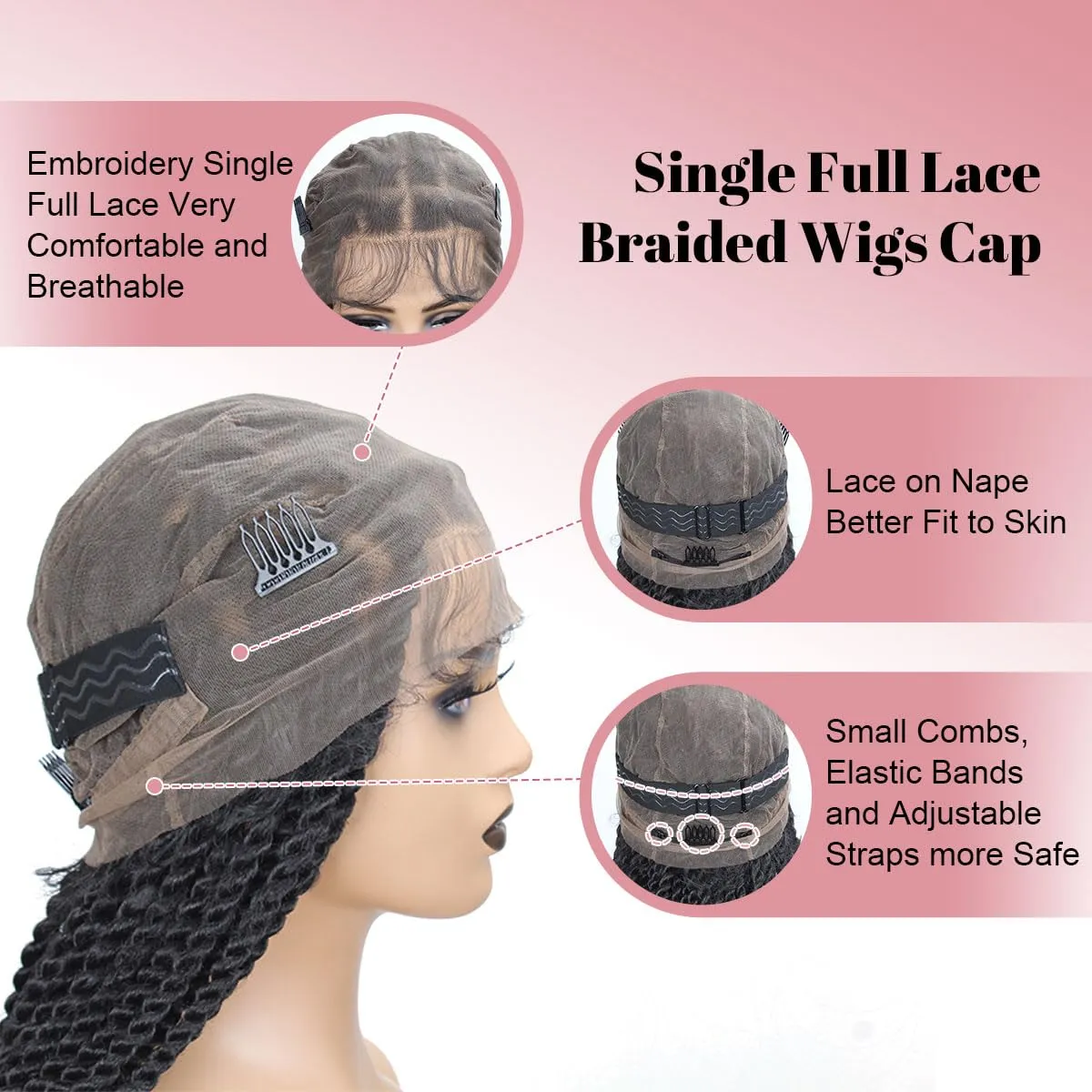 Senegal Twist Wigs, 36 "360° HD Full Single-layer Lace Two Braid Wigs for Black Women Square Knotless 2 Braid Wig with Baby Hair Handmade Synthetic Hair Blended Lace Front Wig Natural Black
