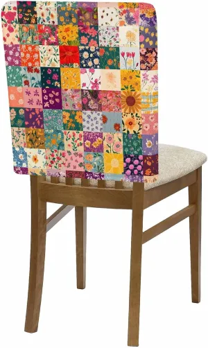 Set of 4 Chair Covers Back Slipcover for Kitchen Dining Room, Blooming Flowers Vintage Rectangular Stitching Chair Slipcover Washable Removable Chair Protector for Party Decor