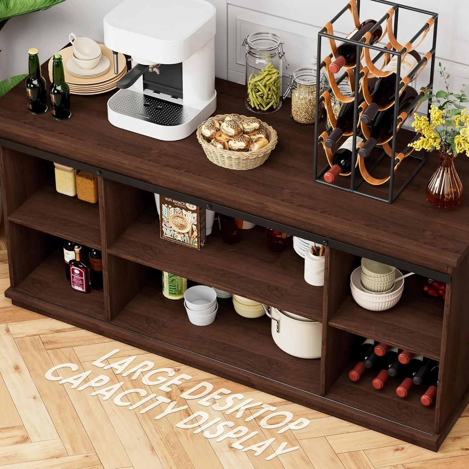 Shahoo Farmhouse Sideboard Buffet Cabinet, Coffee Bar Storage with Sliding Barn Doors, Shelf for Home Dining Room, Espresso