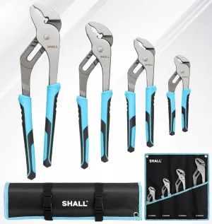 SHALL 4-Piece Groove Joint Pliers Set, 12/10/8/6 Inch Adjustable Water Pump Pliers with Cushion grip, Tongue and Groove Pliers w/Tool Roll Bag for Home Repair, Plumbing, Gripping, Nuts, Bolts