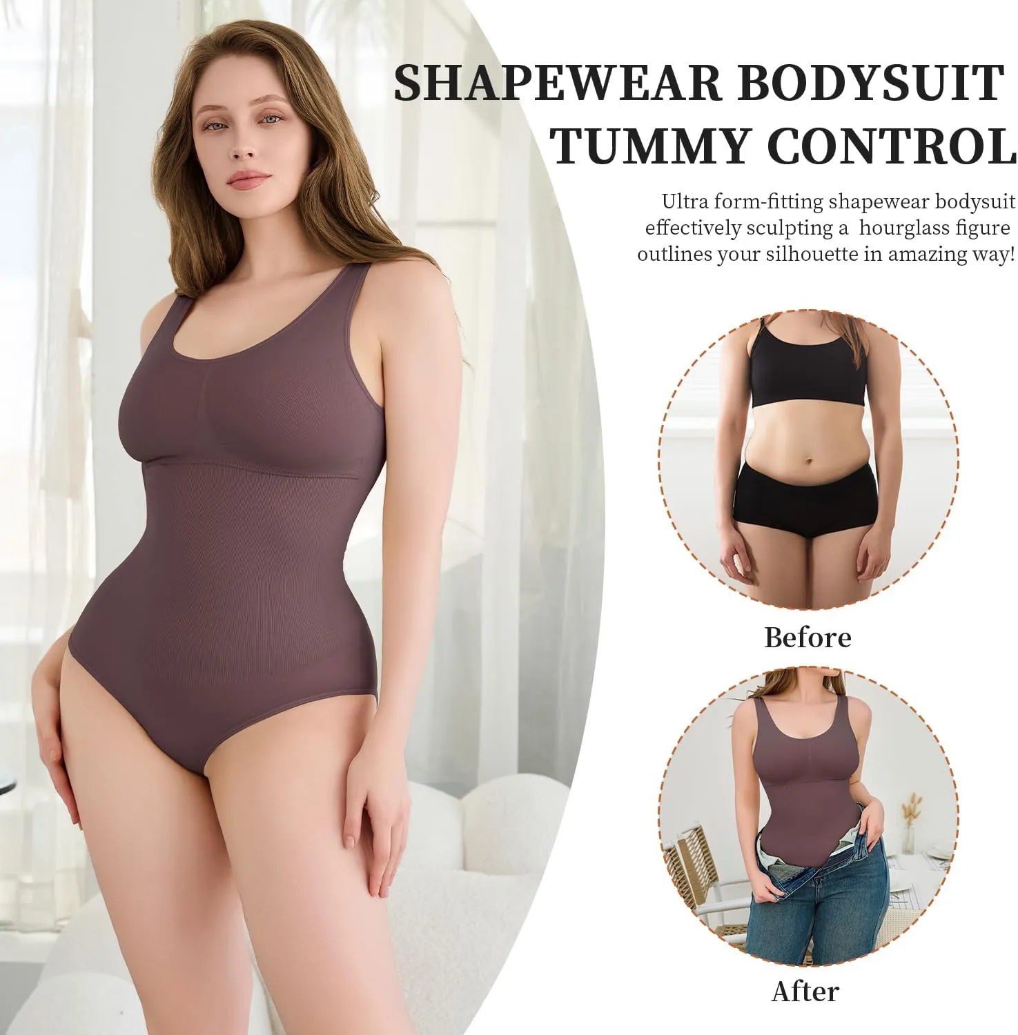 Shapewear Bodysuit For Women Sleeveless Body Shaper Ribbed Seamless Shapewear Tummy Control Tank Tops