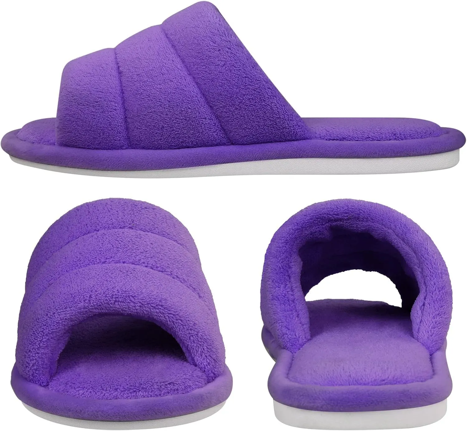 shevalues Terry Cloth Open Toe Slippers for Women Memory Foam Slip On House Slippers
