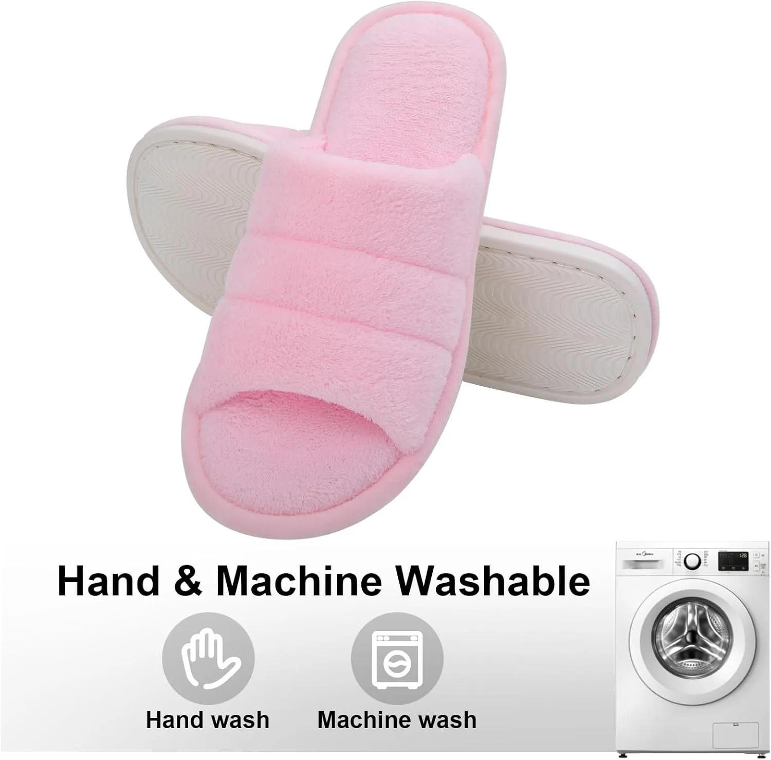 shevalues Terry Cloth Open Toe Slippers for Women Memory Foam Slip On House Slippers