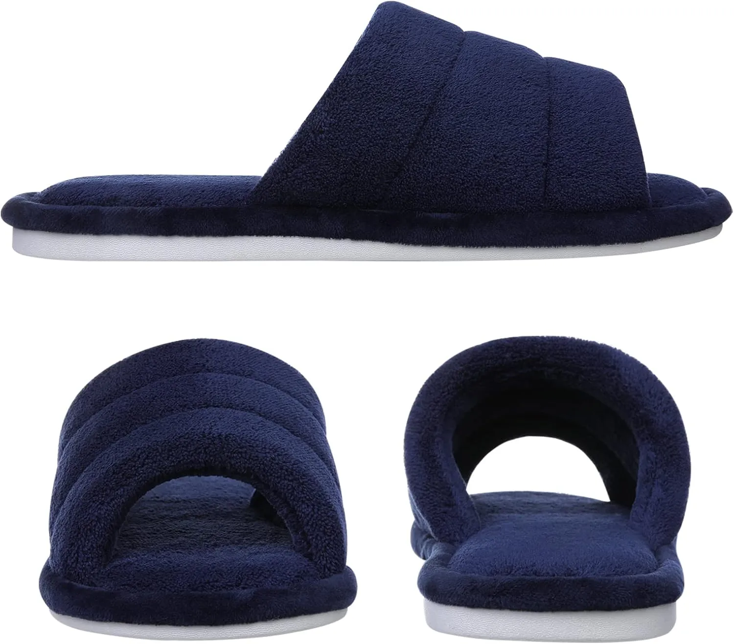 shevalues Terry Cloth Open Toe Slippers for Women Memory Foam Slip On House Slippers