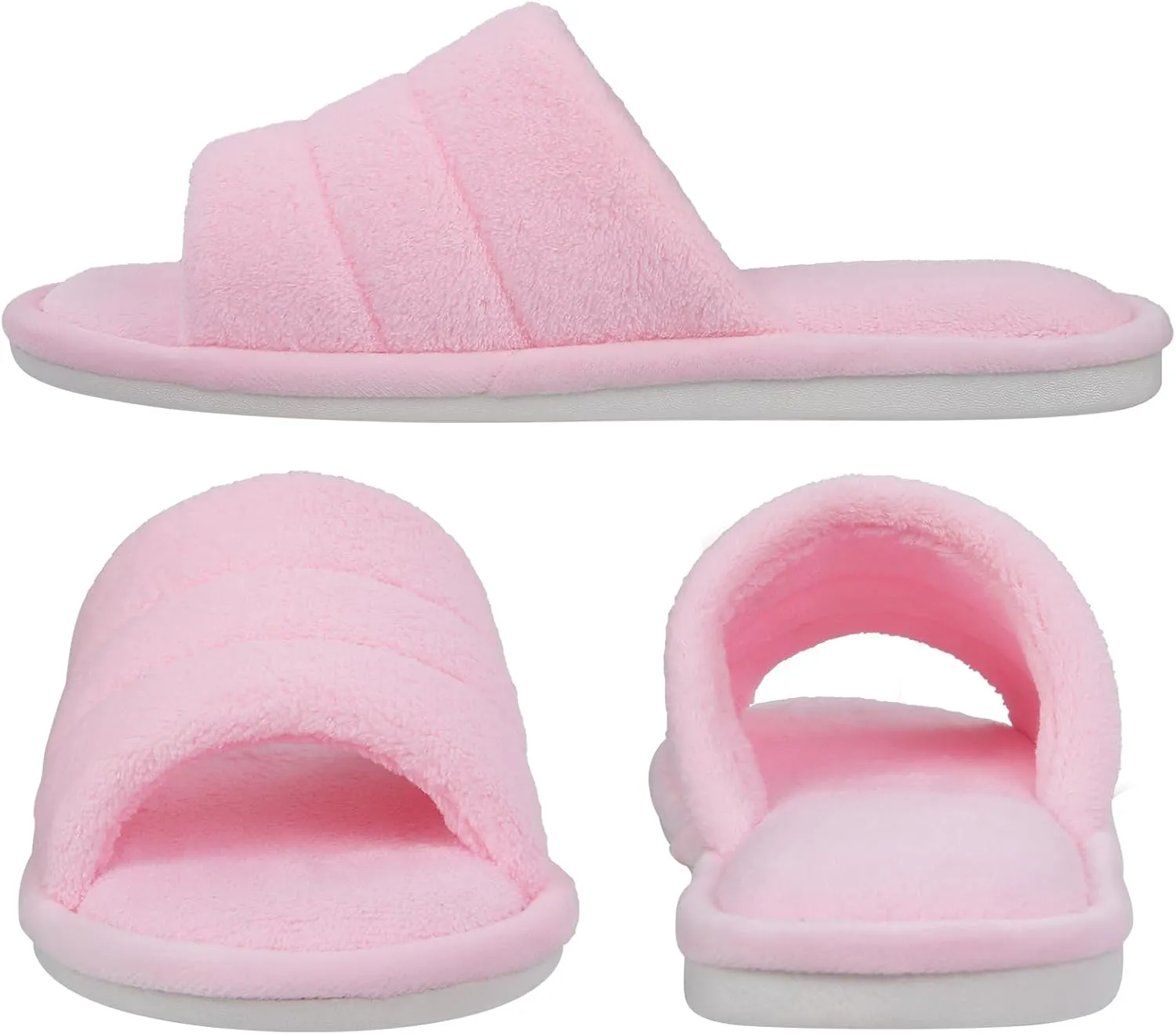 shevalues Terry Cloth Open Toe Slippers for Women Memory Foam Slip On House Slippers