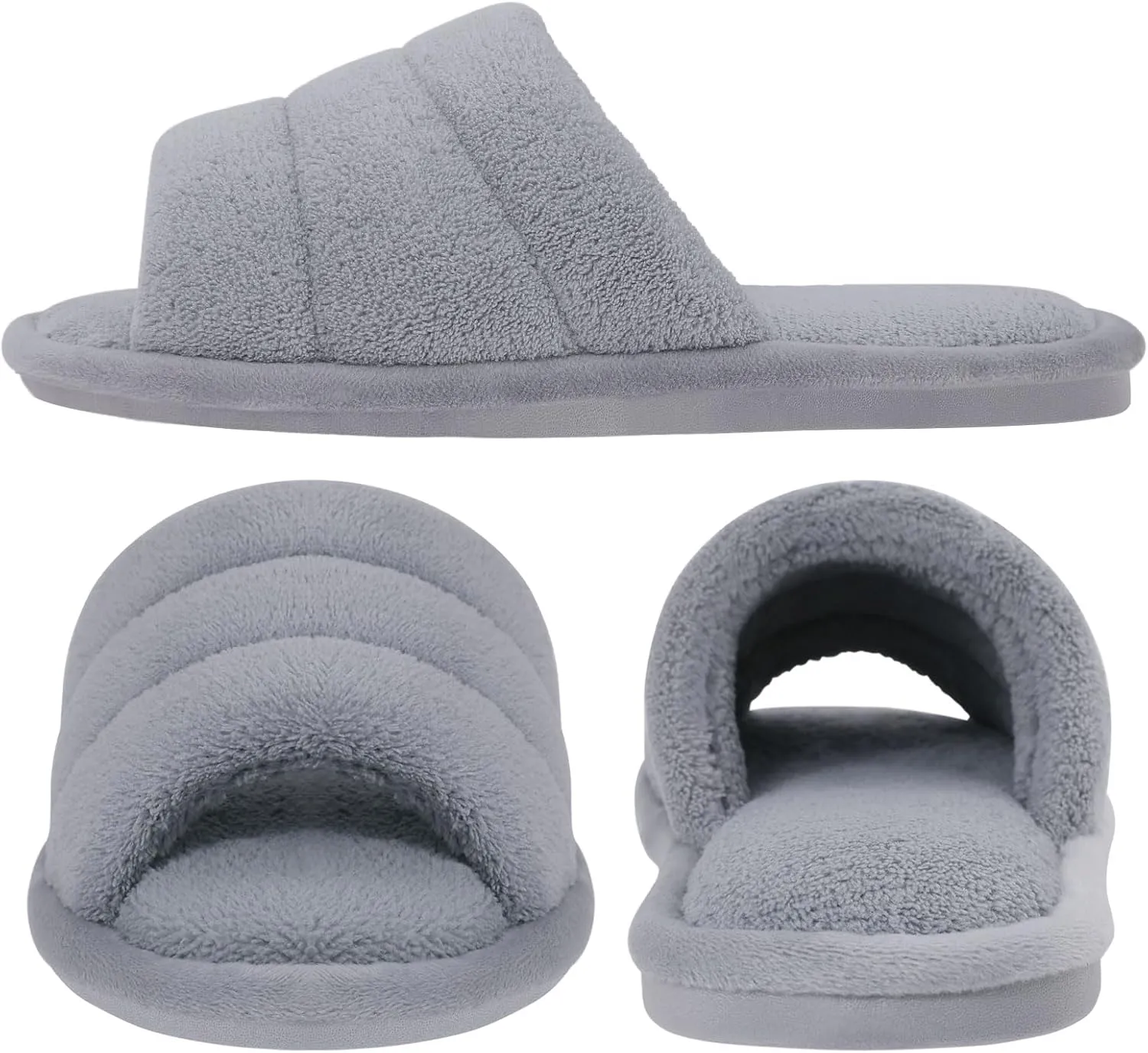 shevalues Terry Cloth Open Toe Slippers for Women Memory Foam Slip On House Slippers