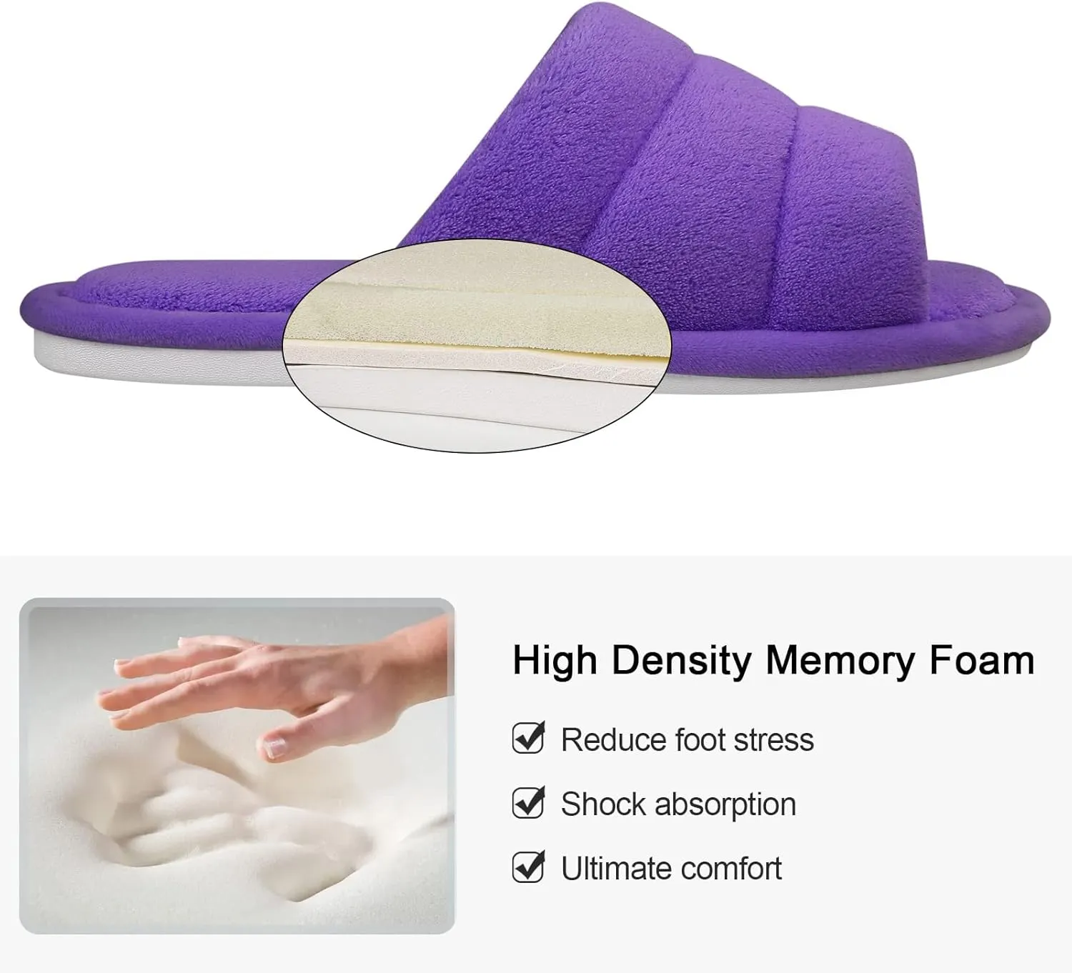 shevalues Terry Cloth Open Toe Slippers for Women Memory Foam Slip On House Slippers