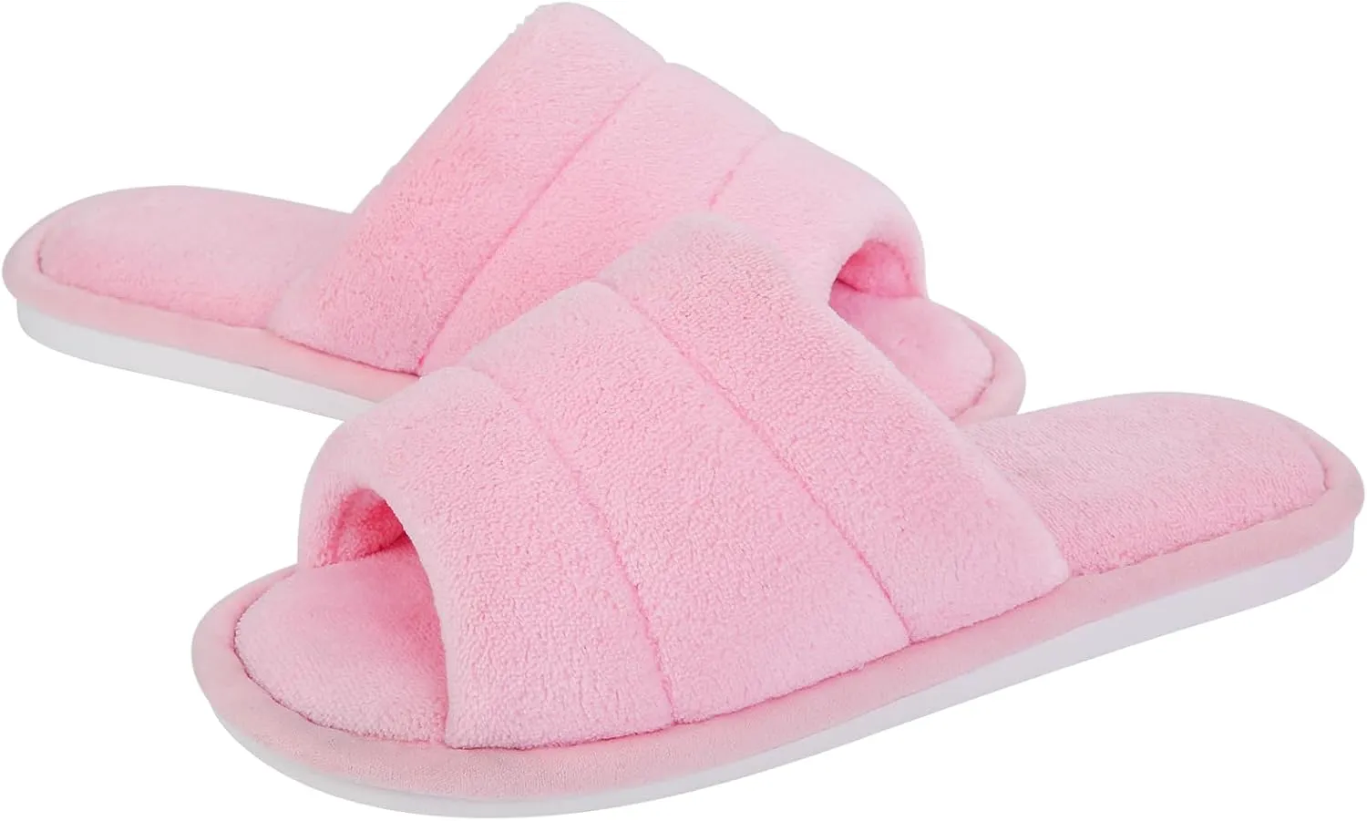 shevalues Terry Cloth Open Toe Slippers for Women Memory Foam Slip On House Slippers
