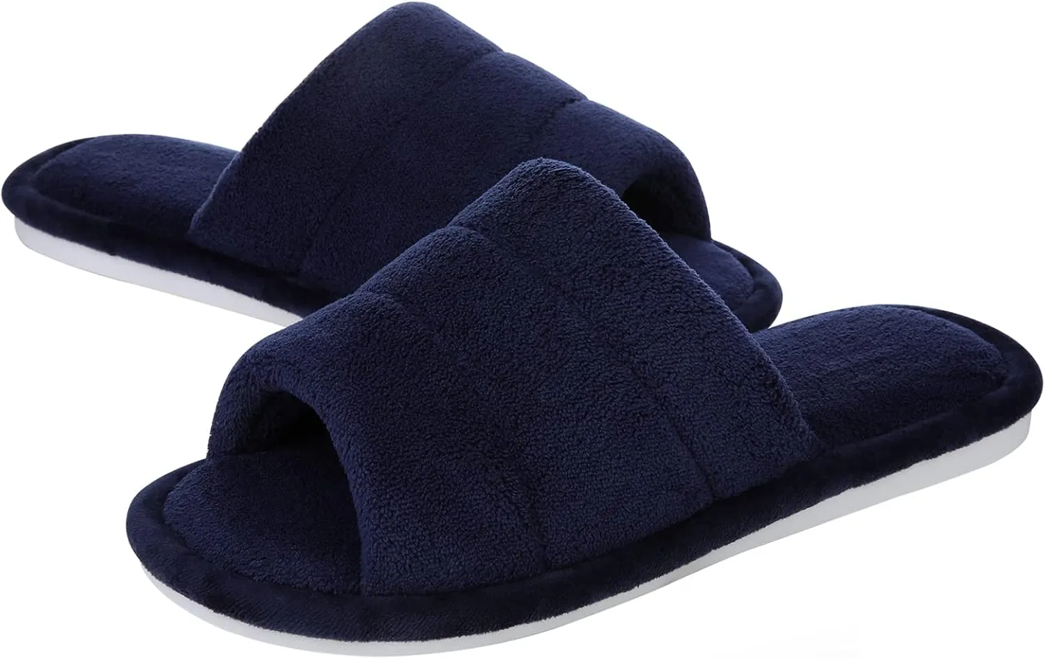 shevalues Terry Cloth Open Toe Slippers for Women Memory Foam Slip On House Slippers