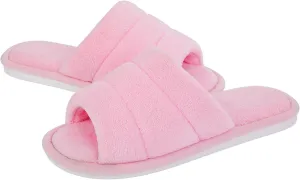 shevalues Terry Cloth Open Toe Slippers for Women Memory Foam Slip On House Slippers