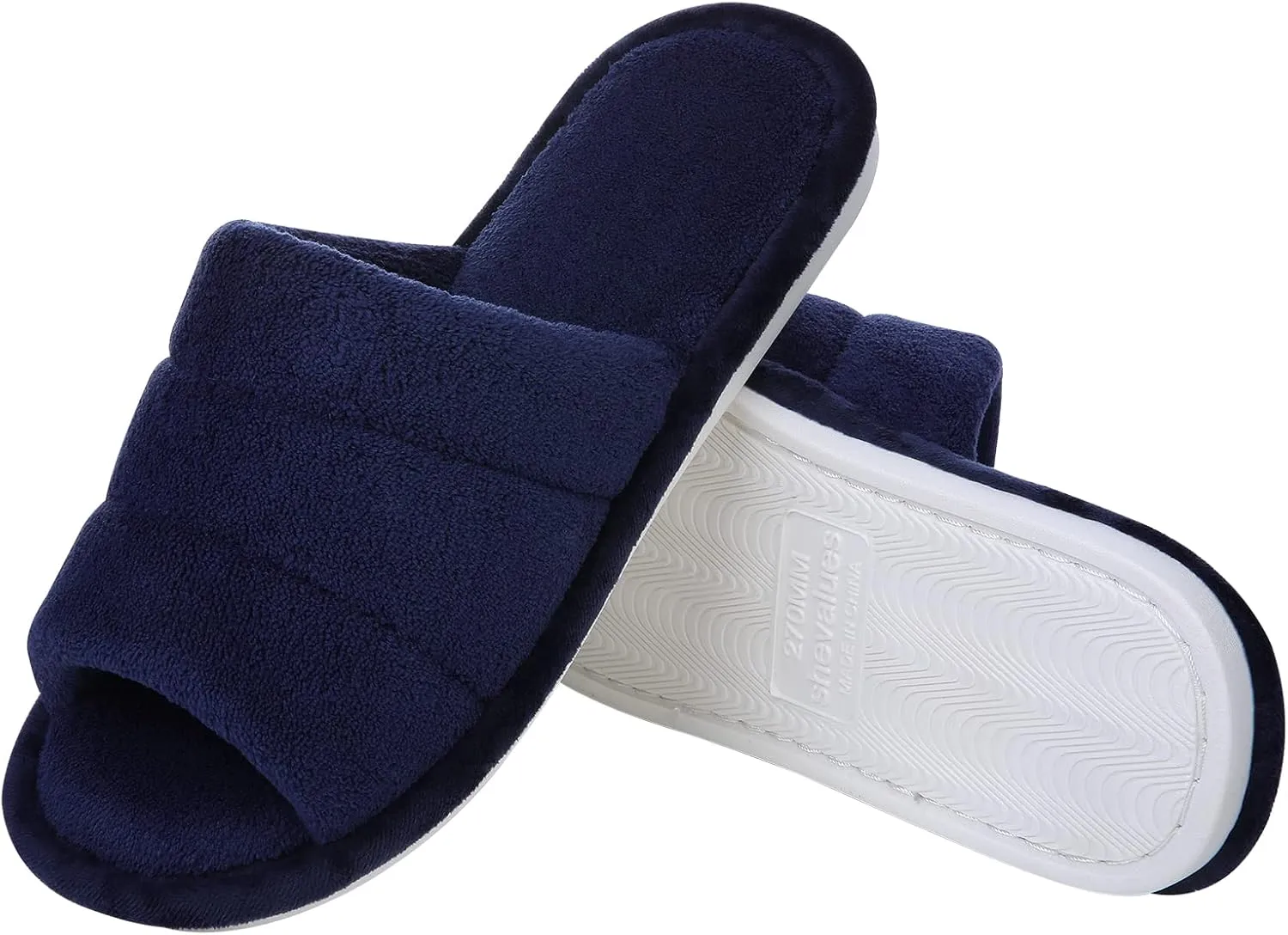 shevalues Terry Cloth Open Toe Slippers for Women Memory Foam Slip On House Slippers