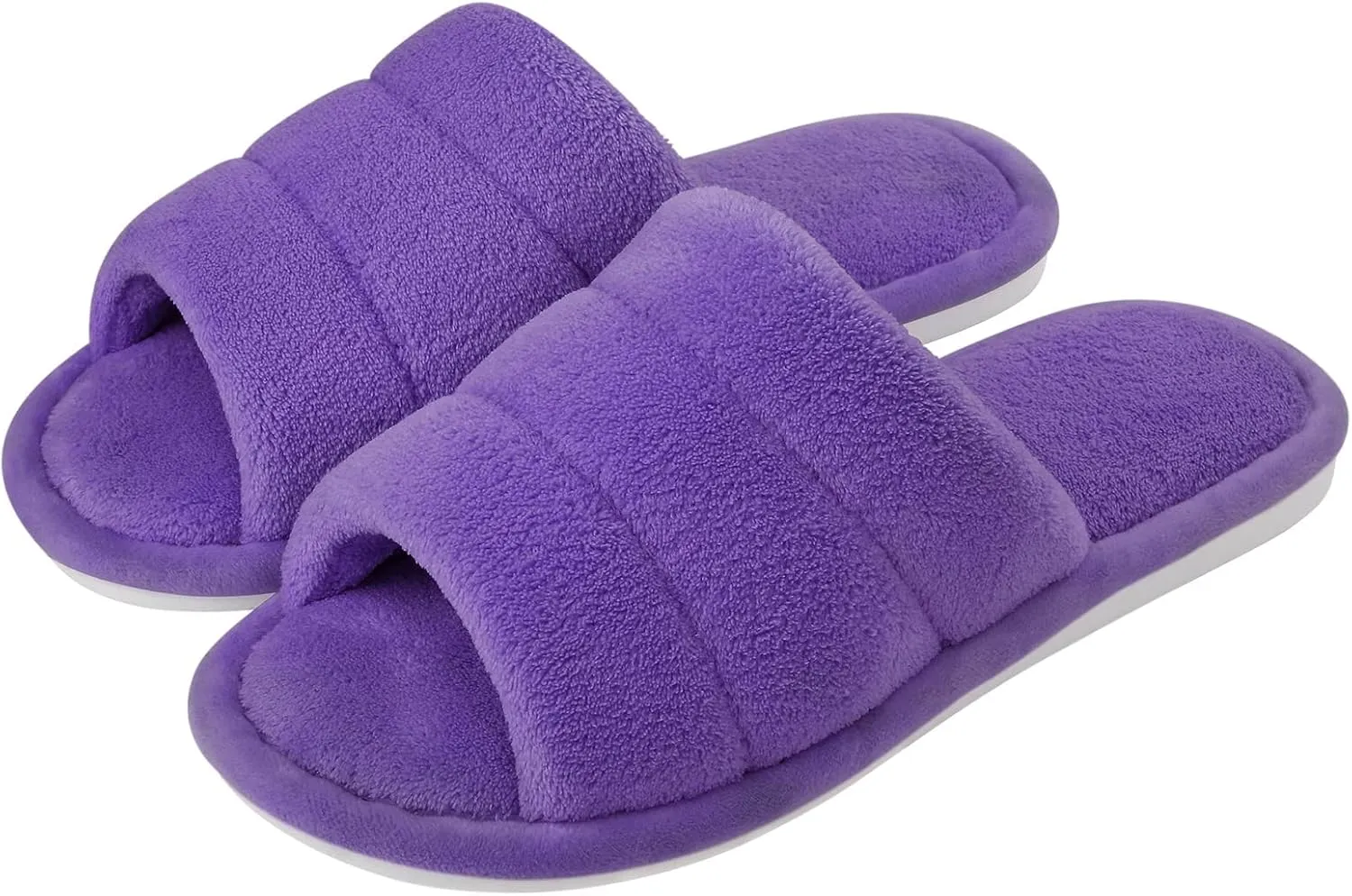 shevalues Terry Cloth Open Toe Slippers for Women Memory Foam Slip On House Slippers