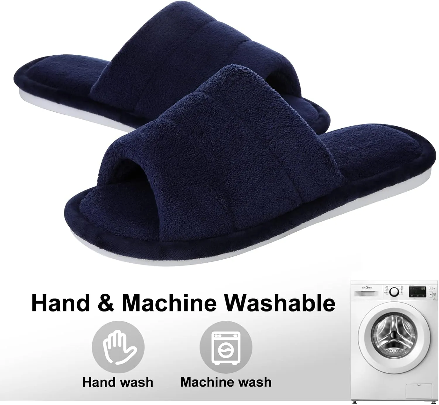 shevalues Terry Cloth Open Toe Slippers for Women Memory Foam Slip On House Slippers
