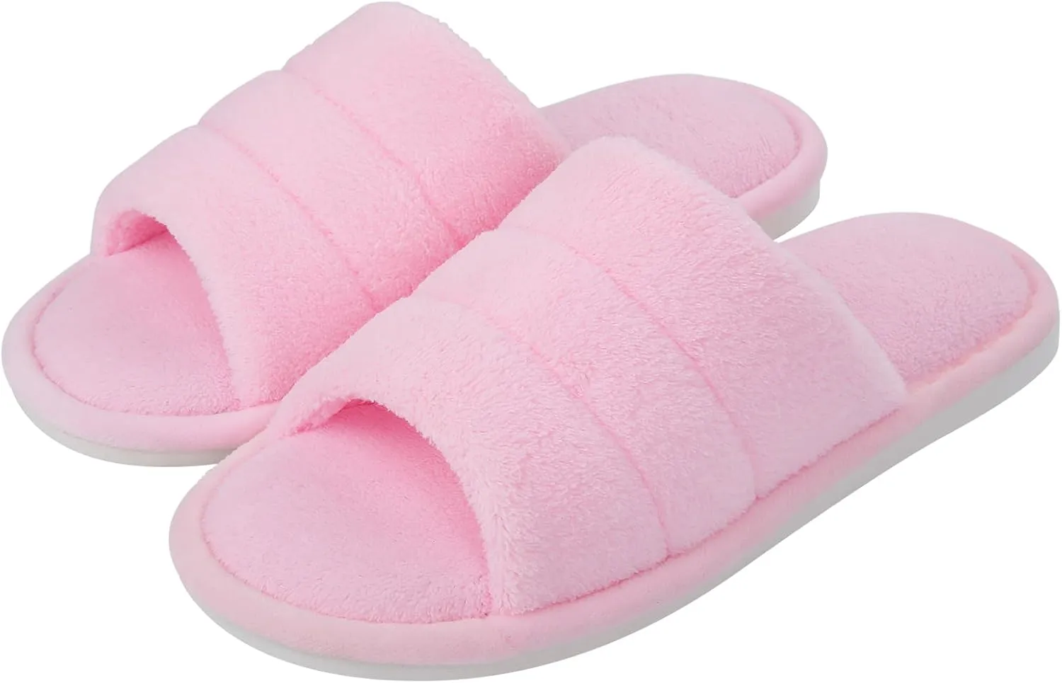 shevalues Terry Cloth Open Toe Slippers for Women Memory Foam Slip On House Slippers