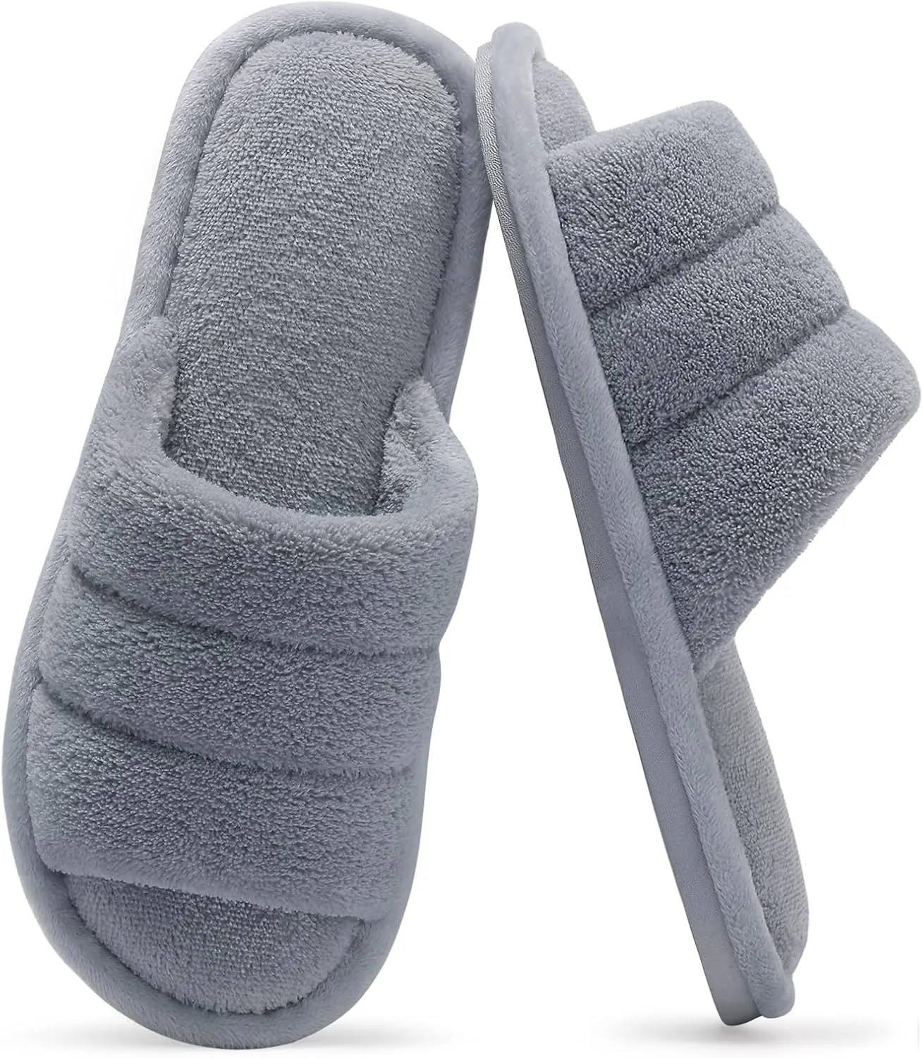 shevalues Terry Cloth Open Toe Slippers for Women Memory Foam Slip On House Slippers