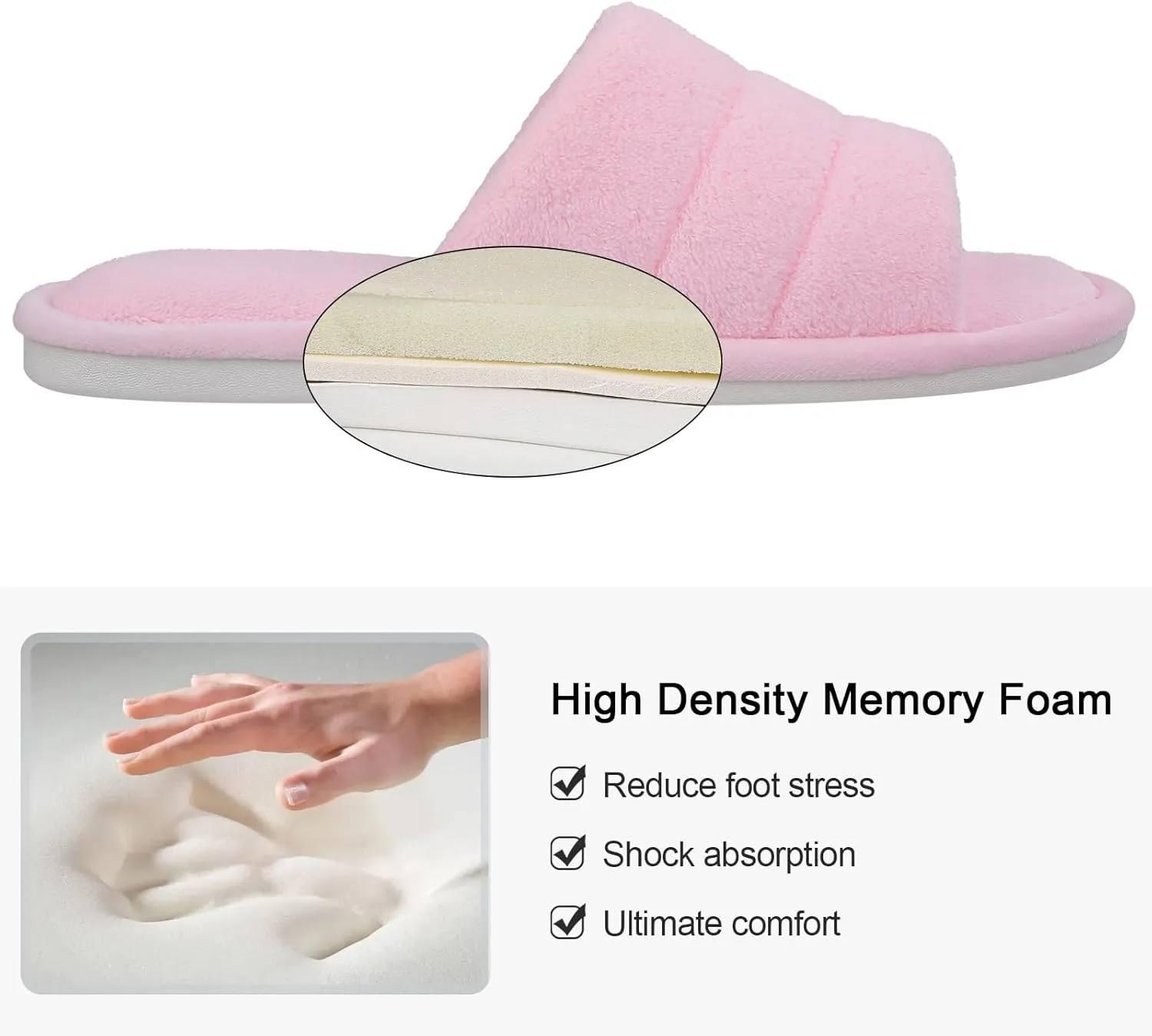 shevalues Terry Cloth Open Toe Slippers for Women Memory Foam Slip On House Slippers
