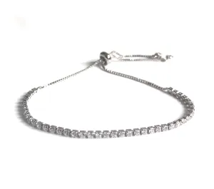 Silver Plated Tennis Bracelets for Women Adjustable Sliding Chain