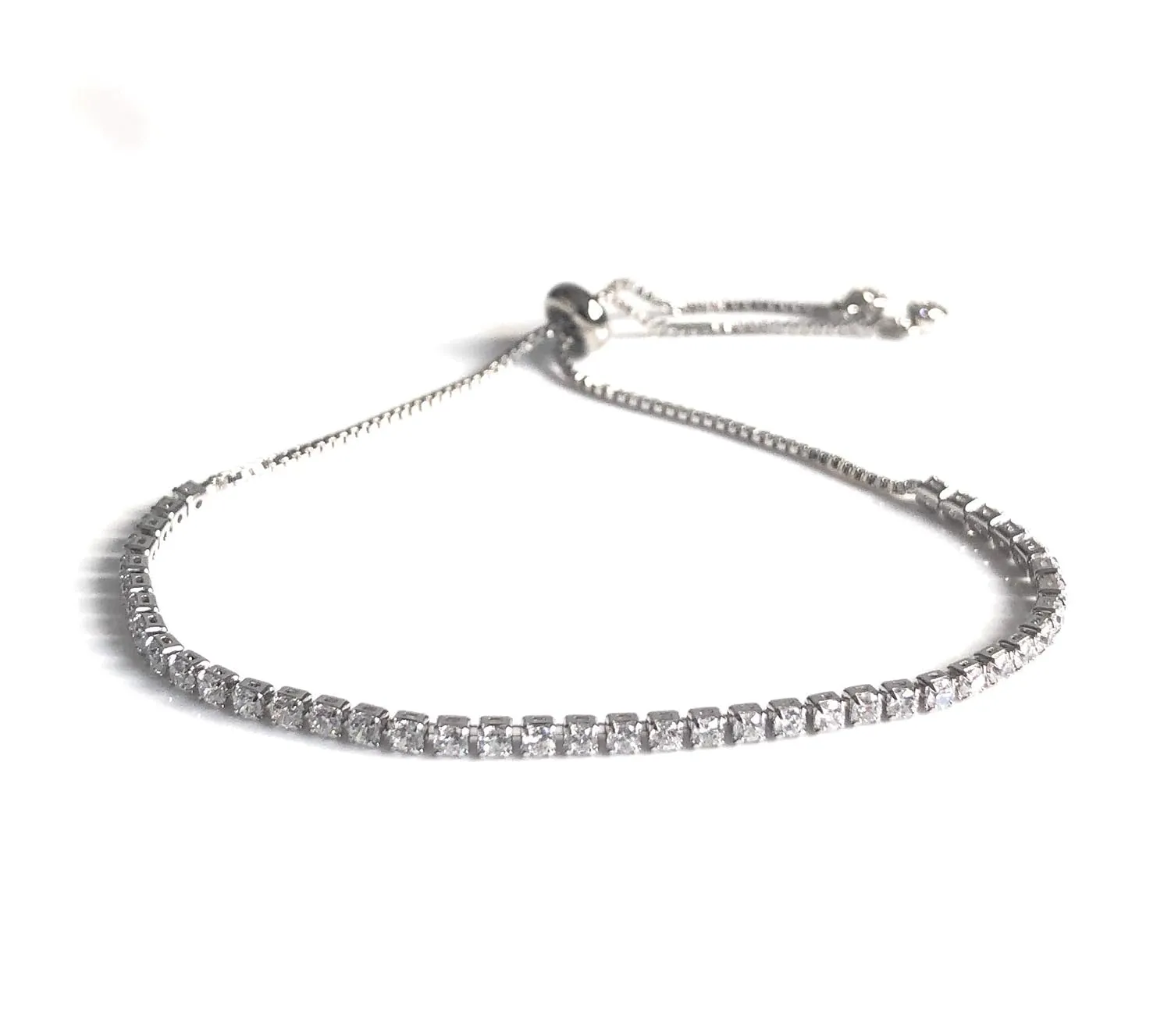 Silver Plated Tennis Bracelets for Women Adjustable Sliding Chain