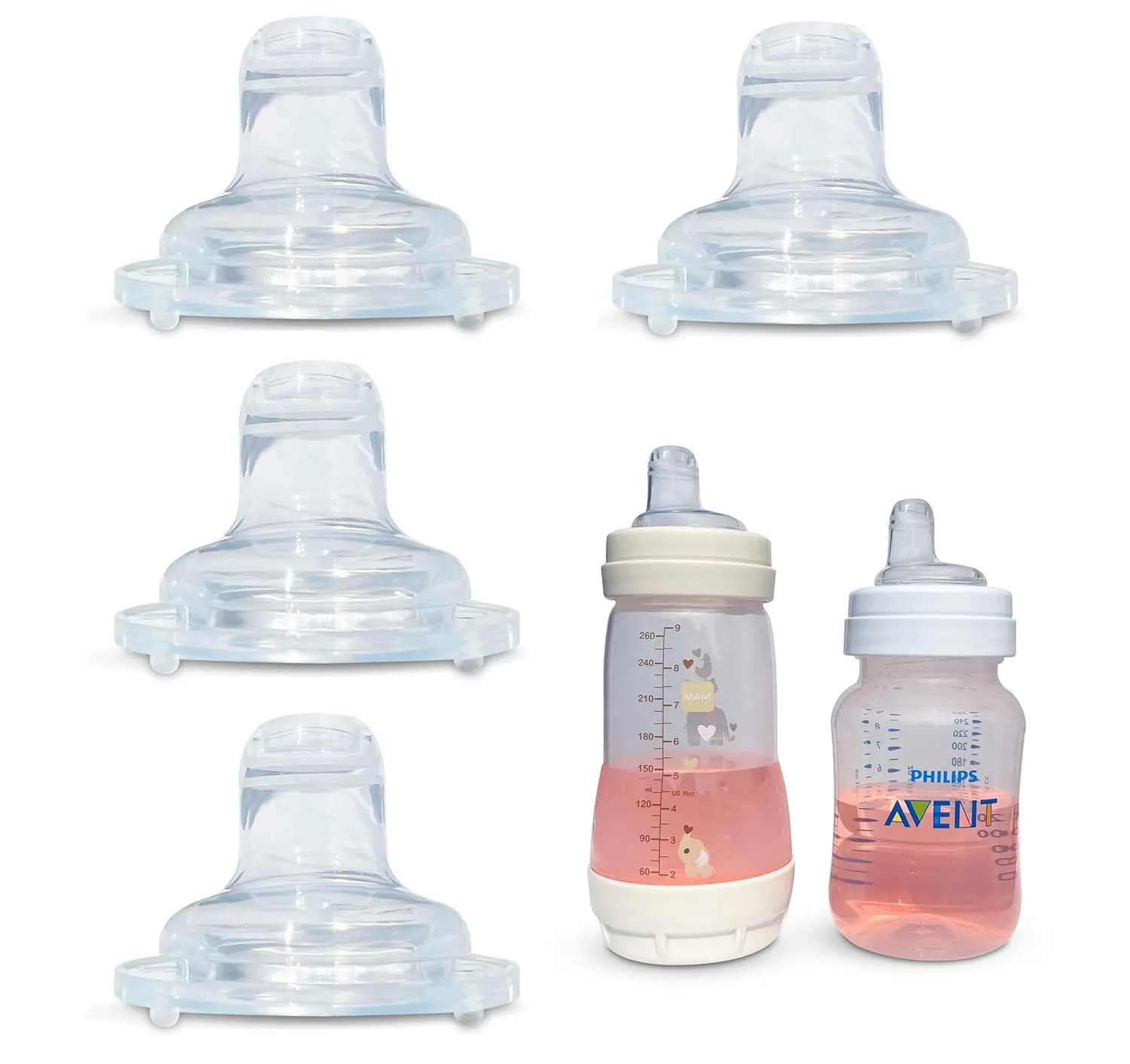 Sippy Spout Nipples for Philips Avent Anti-Colic Baby Bottles and MAM Baby Bottles| 4-Count | Soft Spout | Food Grade Silicone | Variable Flow | Spill-Proof | BPA-Free 4  Months | by BelBeyo