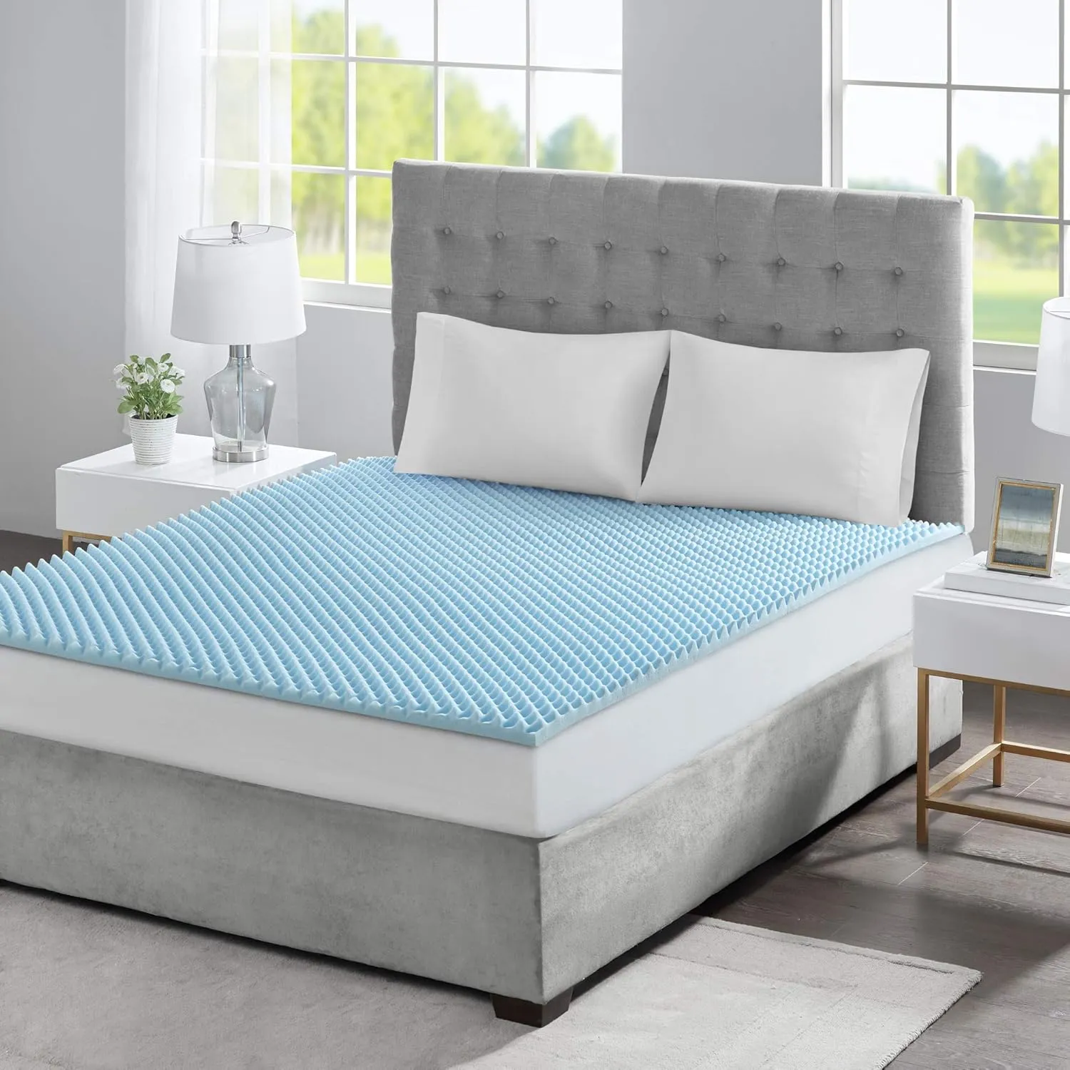 Sleep Philosophy Gel Infused Memory Foam Mattress Topper Luxurious, All Season Enhanced Bed Support, King, 1.5" Thick, Without Cover Blue