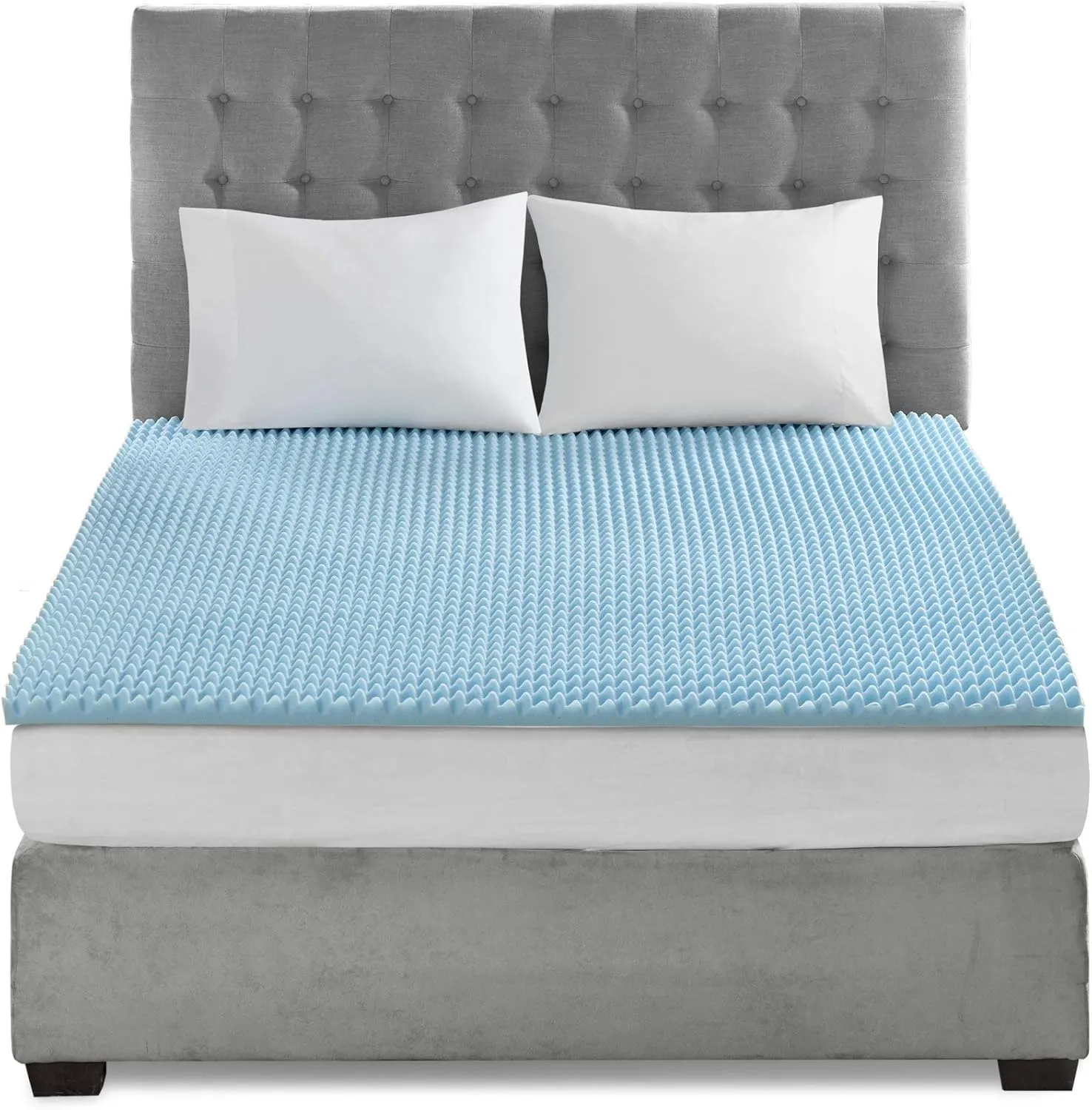 Sleep Philosophy Gel Infused Memory Foam Mattress Topper Luxurious, All Season Enhanced Bed Support, King, 1.5" Thick, Without Cover Blue